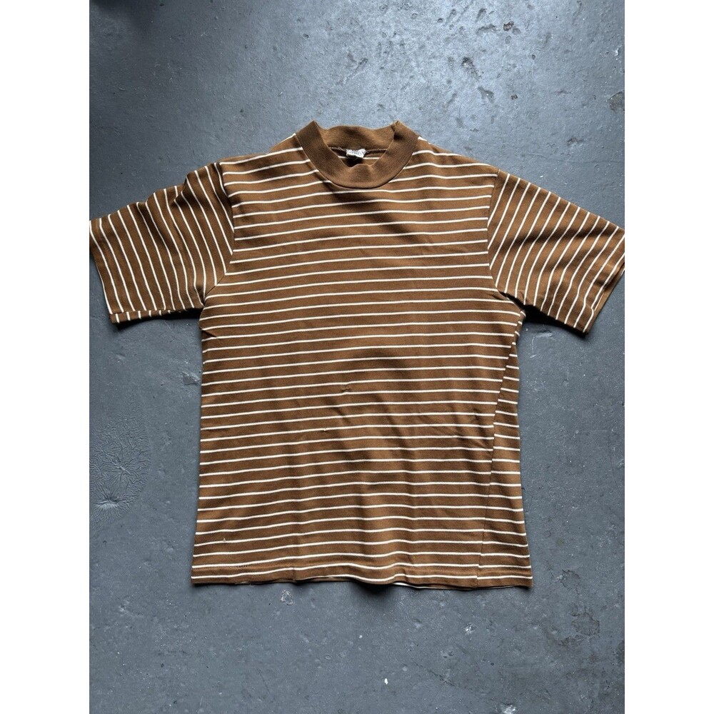Vintage 60s 100% Striped T Shirt M Brown